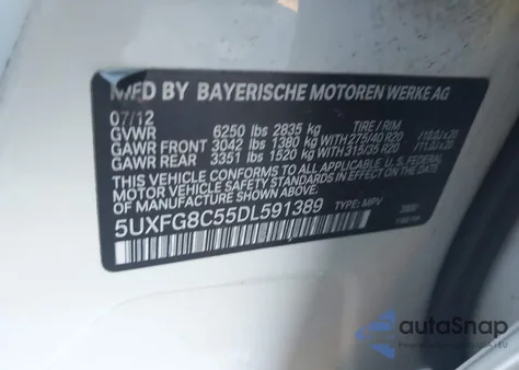 2013 BMW X6 xDrive50I from USA, damaged, VIN 5UXFG8C55DL591389
